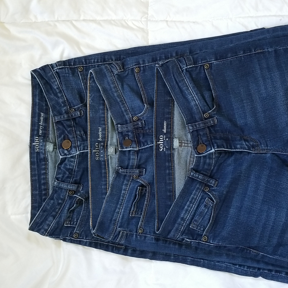 New York and Company Soho Jeans- 3 pairs-Curvy, Bootcut,& Skinny, size 0 Petite